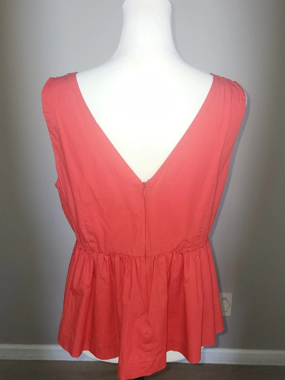 J. Crew Always Zipper Back Coral Orange V-neck Peplum Tank Top, 8
